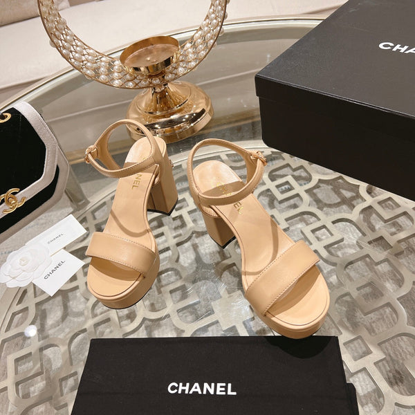 CC 25C 10CM Mid Heed Sandals Cream Italian Leather 213320