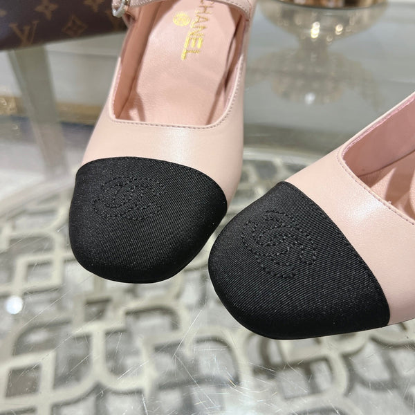 mary janes 60 double buckle light pink calfskin black grosgrain