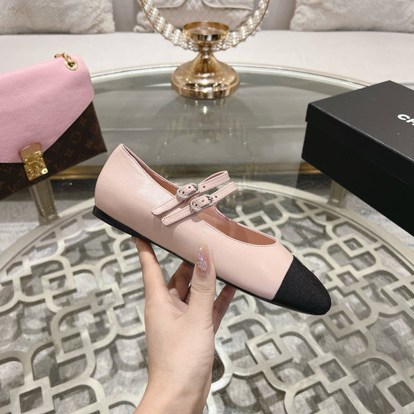 mary janes double buckle light pink calfskin black grosgrain