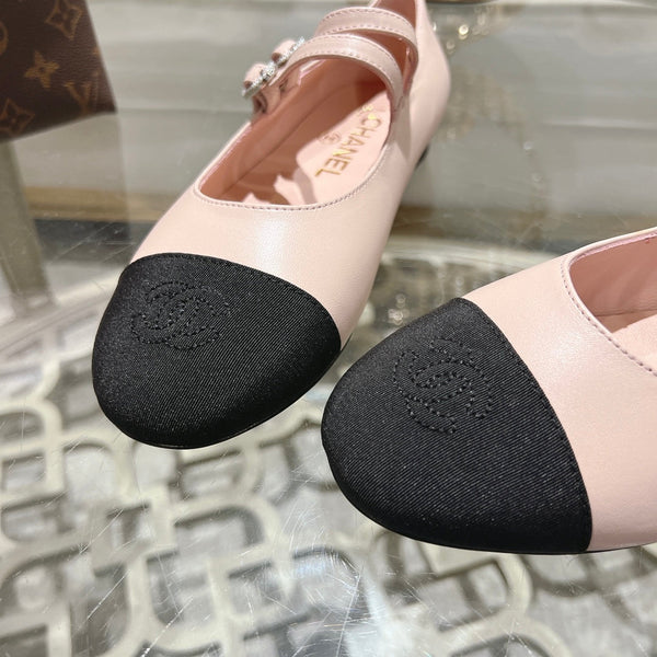 mary janes double buckle light pink calfskin black grosgrain