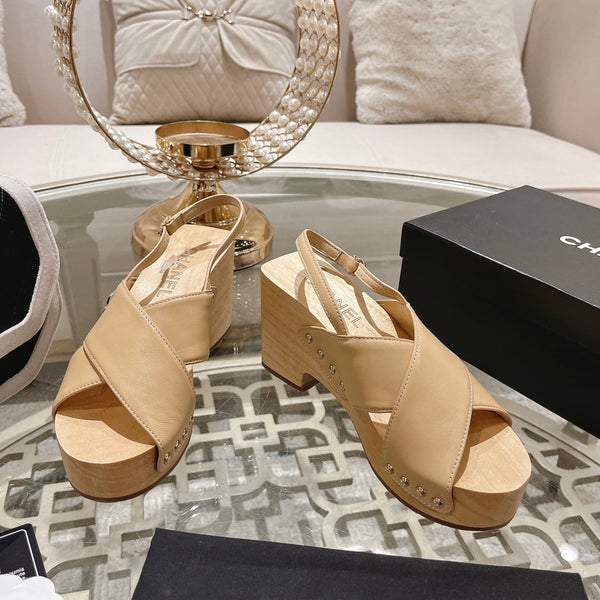 platform sandal 90 cross beige calfskin