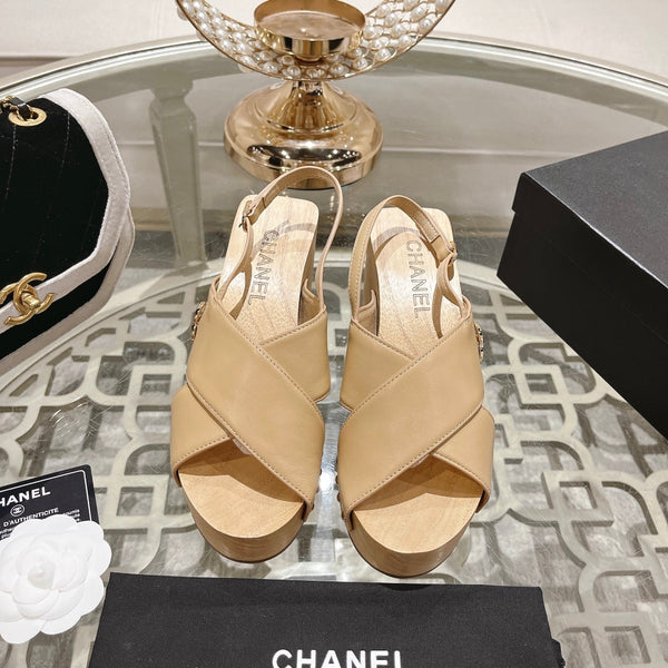 platform sandal 90 cross beige calfskin