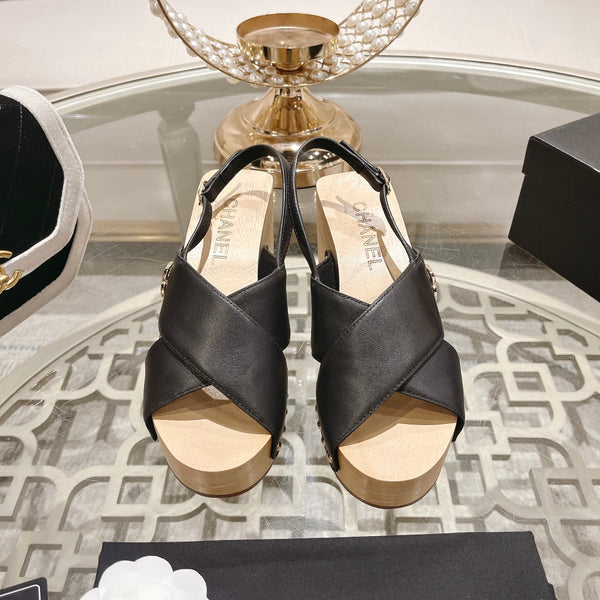 platform sandal 90 cross black calfskin