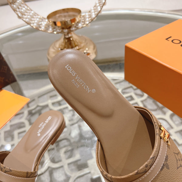 lv sandal isola flat mule brown monogram calfskin