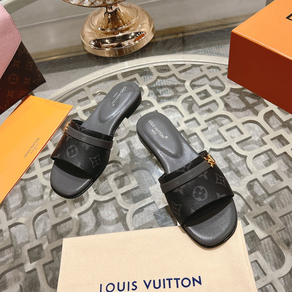 lv sandal isola flat mule black monogram calfskin