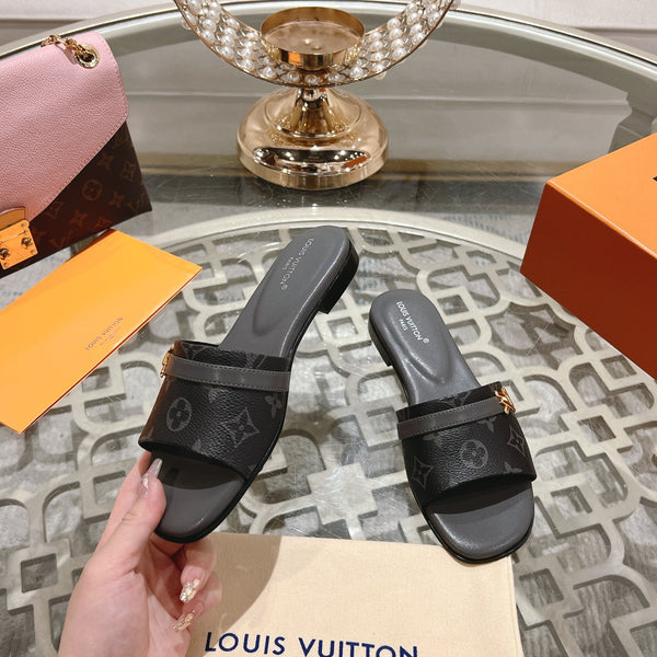 lv sandal isola flat mule black monogram calfskin