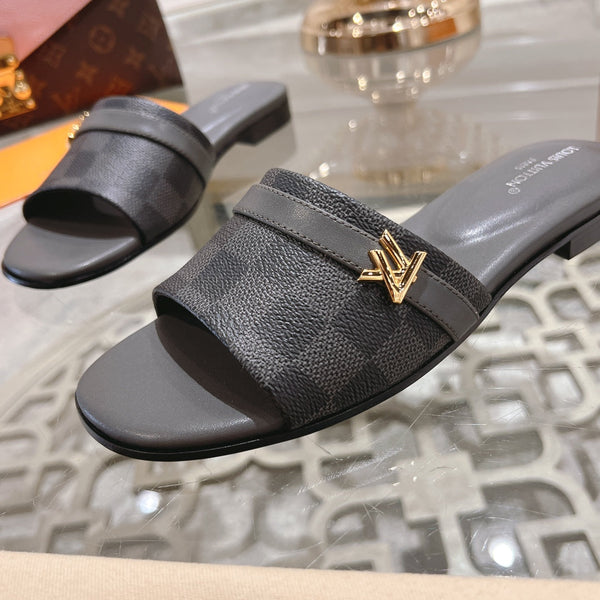 lv sandal isola flat mule black damier calfskin