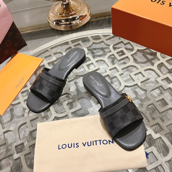 lv sandal isola flat mule black damier calfskin