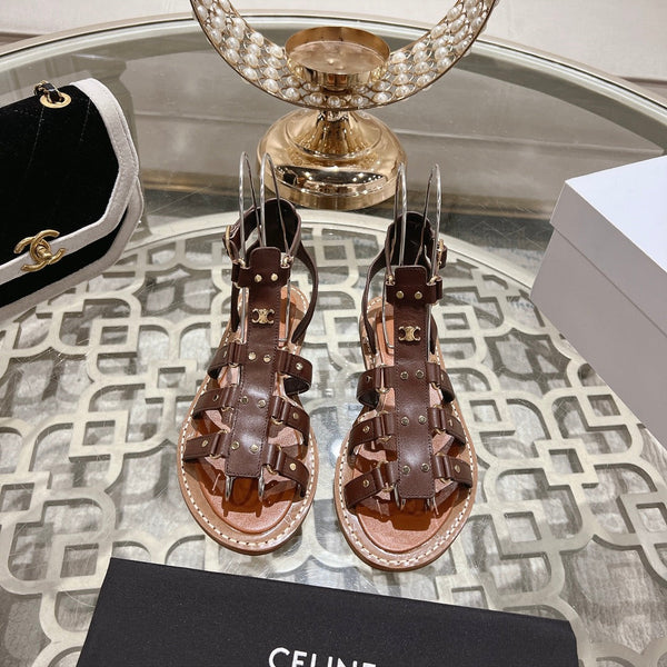 CLEA TRIOMPHE GLADIATOR SANDAL IN CHOCOLATE BROWN CALFSKIN - VEGETAL TANNING