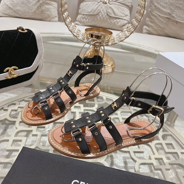 SANDALO GLADIATORE CLEA TRIOMPHE IN VITELLO NERO - CONCIA VEGETALE