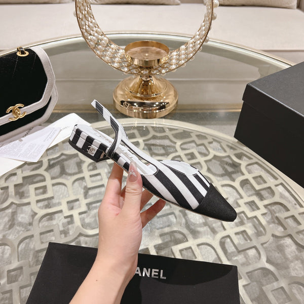 CC SLINGBACK IN WHITE MIX BLACK FABRIC