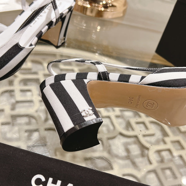CC HIGH SLINGBACK IN WHITE MIX BLACK FABRIC