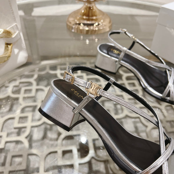 HIGH SANDAL 45MM IN SILVER LAMBSKIN