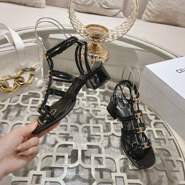 HIGH 45MM BLOCK HEEL SANDAL IN BLACK LAMBSKIN