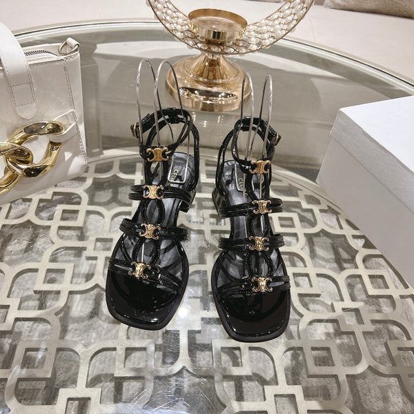 HIGH 45MM BLOCK HEEL SANDAL IN BLACK LAMBSKIN