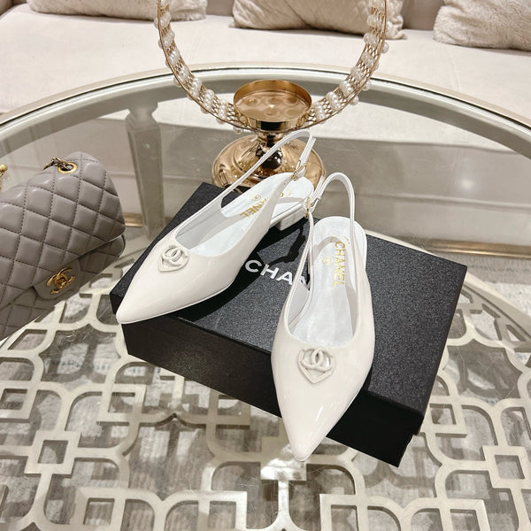 CC 25C Slingback Flats White Patent Leather 213330