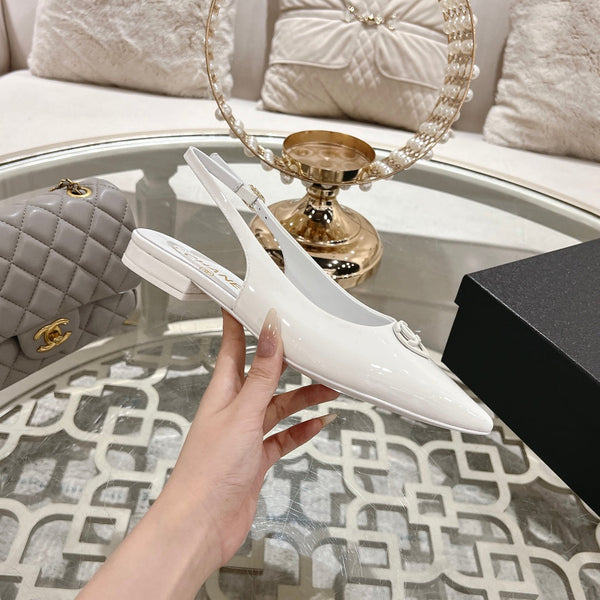 CC 25C Slingback Flats White Patent Leather 213330