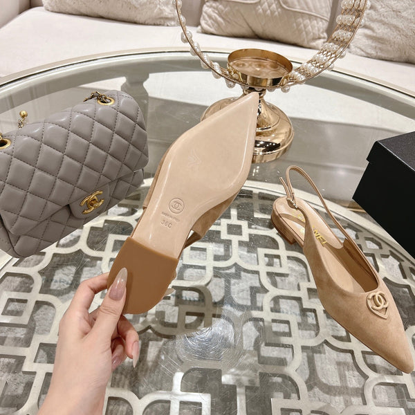 CC 25C Slingback Flats Cream Suede 213331