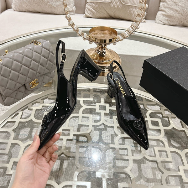 CC 25C Slingback Flats Black Patent Leather 213335