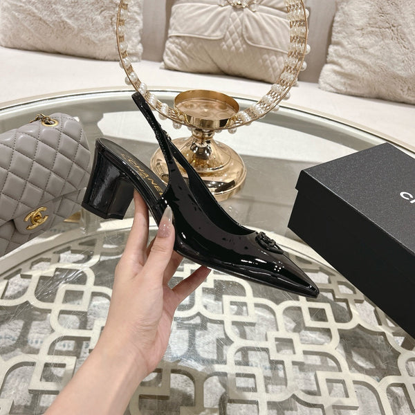 CC 25C Slingback Flats Black Patent Leather 213335