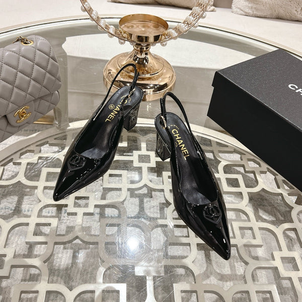 CC 25C Slingback Flats Black Patent Leather 213335