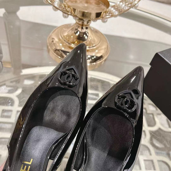 CC 25C Slingback Flats Black Patent Leather 213335