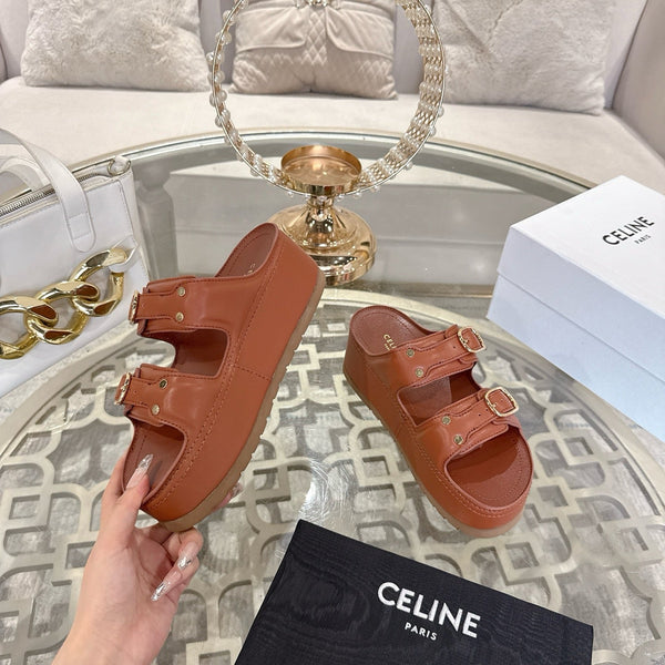 Celine Arc de Triomphe slippers Brown Sheepskin
