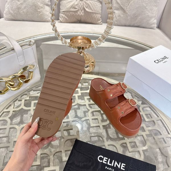 Celine Arc de Triomphe slippers Brown Sheepskin