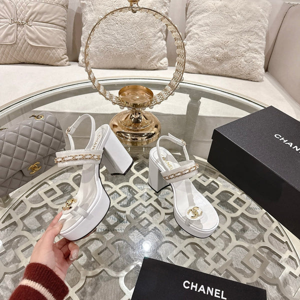 CC 25 Sandal Platform Heels White Lambskin 268974