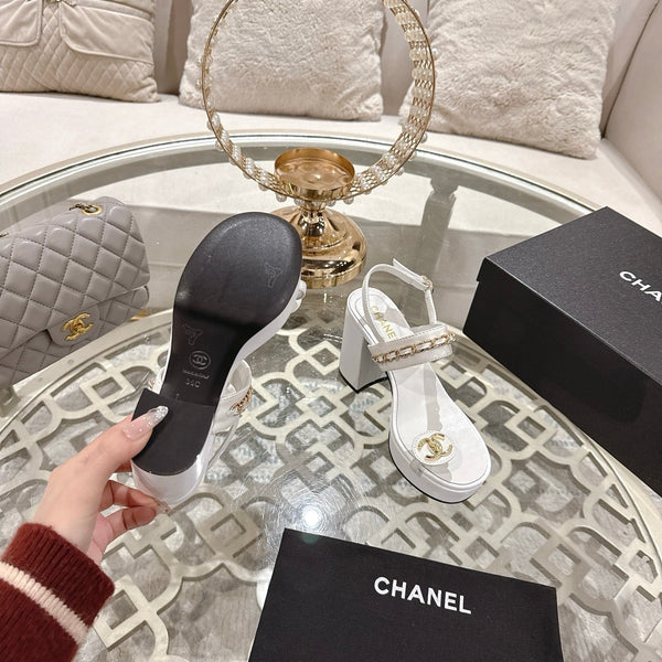 CC 25 Sandal Platform Heels White Lambskin 268974
