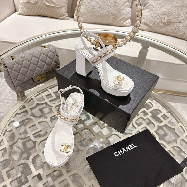 CC 25 Sandal Platform Heels White Lambskin 268974