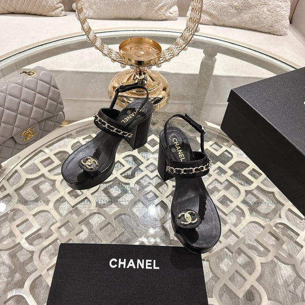 CC 25 Sandal Platform Heels Black Lambskin 268975