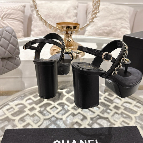 CC 25 Sandal Platform Heels Black Lambskin 268975