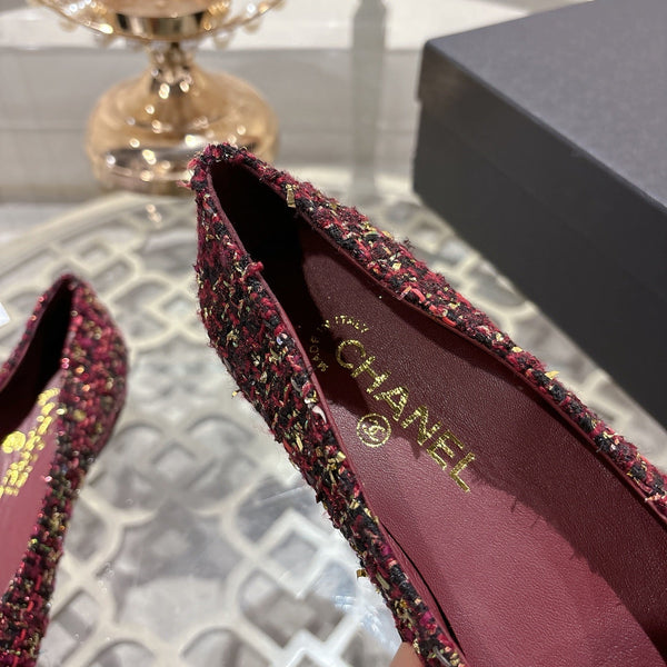 CC 26s Camellia Ballet Flat Burgundy Leather Tweed 736497