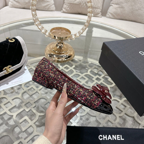 CC 26s Camellia Ballet Flat Burgundy Leather Tweed 736497