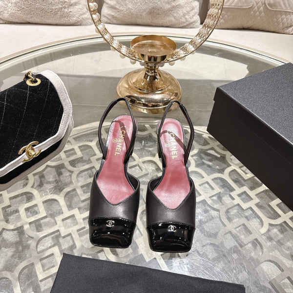 CC 26s Square-Toe High-Heeled Slingbacks 6cm Black Leather 736099