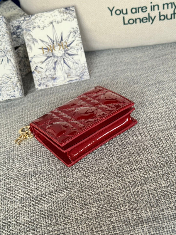 CD Caro 11cm Compact Wallet Shiny Red Calfskin