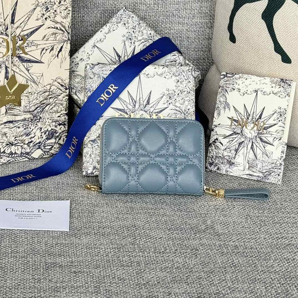 Portafoglio compatto CD Logo Caro 11cm in pelle di vitello blu nuvola