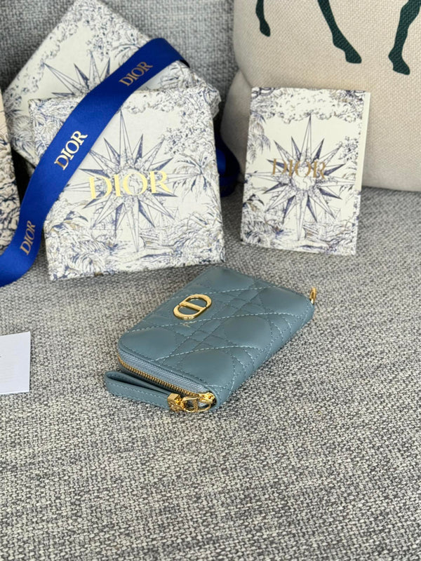 Portafoglio compatto CD Logo Caro 11cm in pelle di vitello blu nuvola