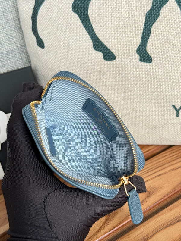 CC Zip Card Holder Wallet Blue Gold Metal Caviar 240611