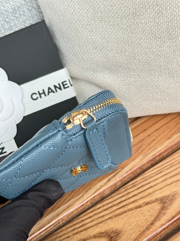 CC Zip Card Holder Wallet Blue Gold Metal Caviar 240611