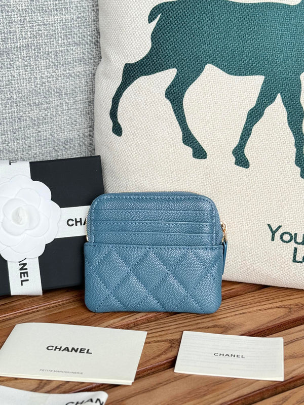 CC Zip Card Holder Wallet Blue Gold Metal Caviar 240611