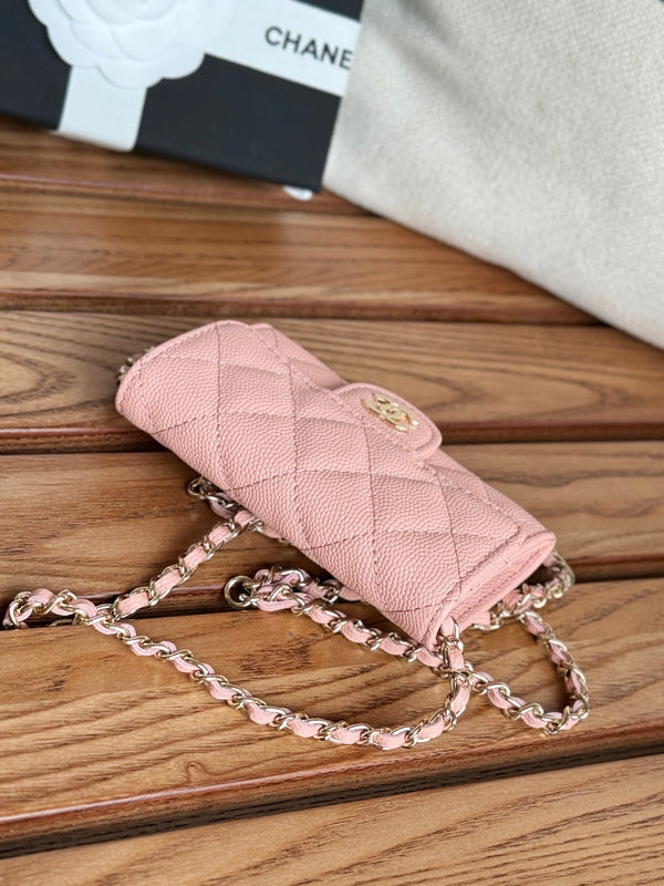 CC 24 Classic Wallet On Chain 11cm Pink Caviar Leather 240678