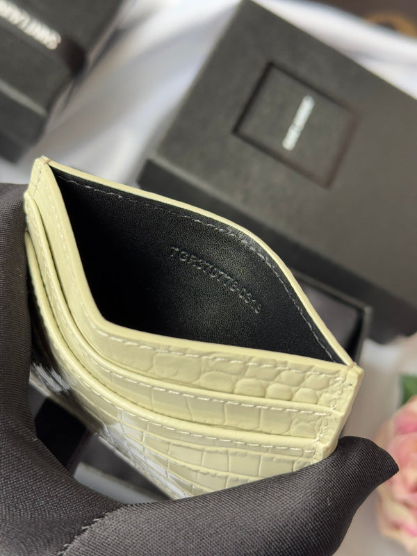 YSL Card Holder 10cm Wallet Cream Gold Crocodile Leather 240565