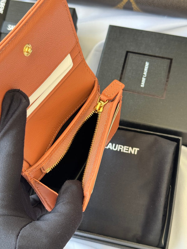 YSL Wallet Light Brown Gold Cowhide 240586