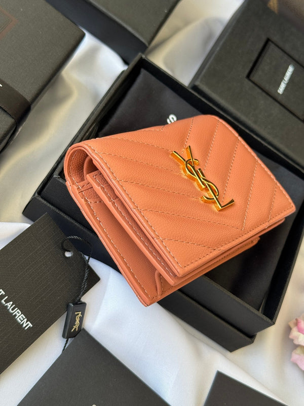 YSL Wallet Light Brown Gold Cowhide 240586