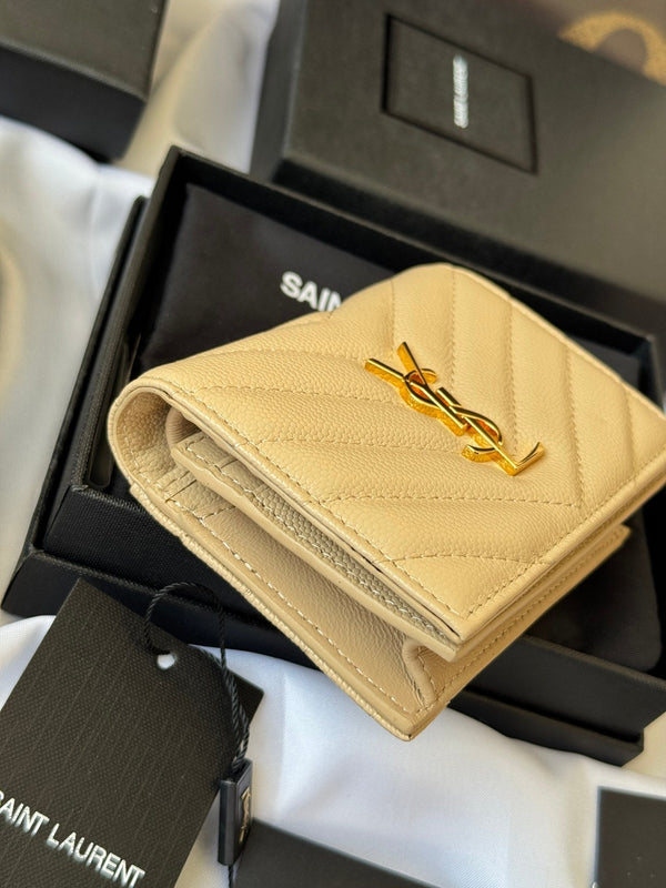 YSL Wallet Light Beige Gold Cowhide 240590