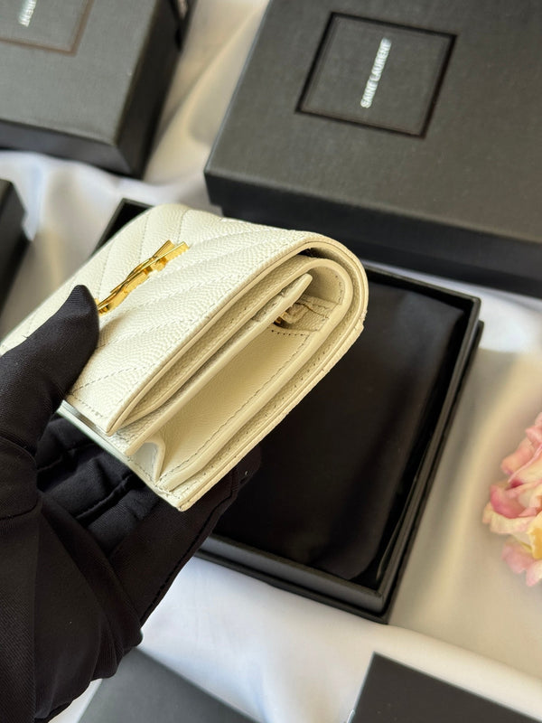 YSL Wallet White Gold Cowhide 240578