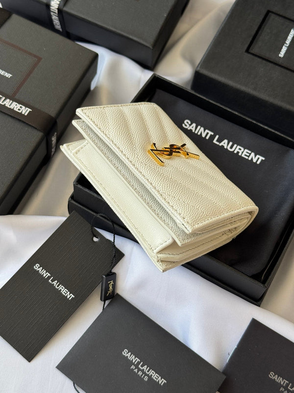 YSL Wallet White Gold Cowhide 240578