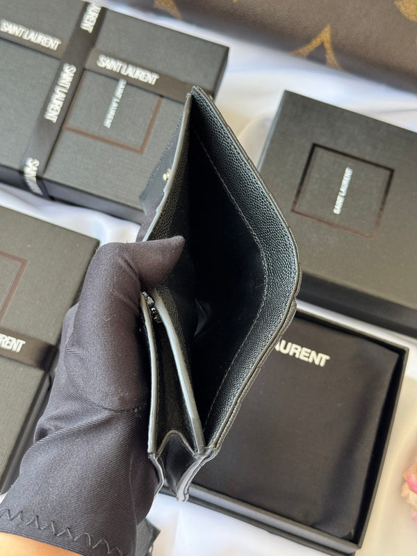 YSL Wallet Black Silver Cowhide 240574